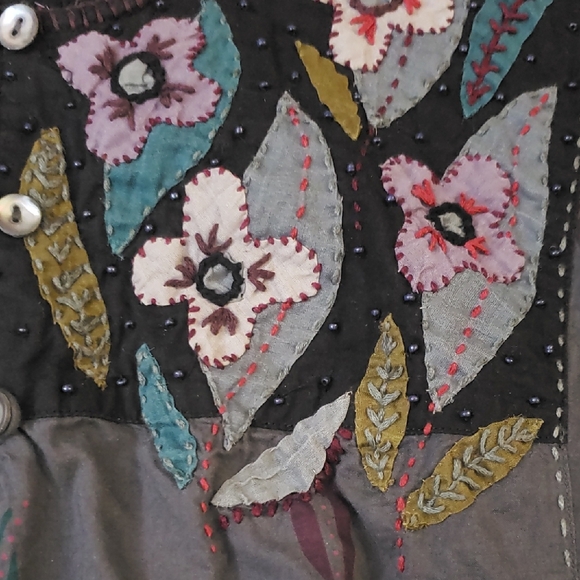 Gudrun Sjoden Floral Beaded Gray Cotton Tunic Size Medium Boho Chic Feminine - Picture 4 of 9